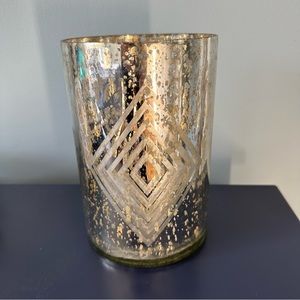 Home Essentials Mercury Glass Diamond Geometric Pillar Candle Holder Vase 7 1/2”